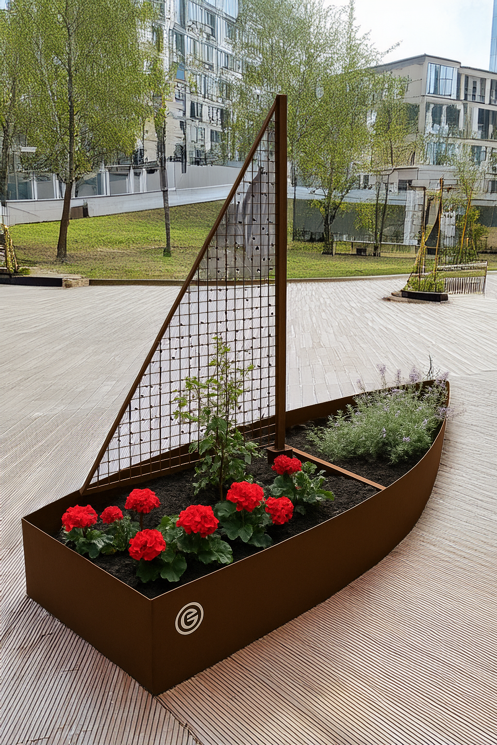 Blekinge-Ekan – blomkruka i cortenplåt längd 3 meter